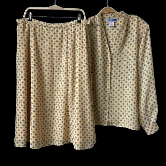 Vintage Pendleton Blouse & Skirt 2pc Set Women 18 Yellow Geometric USA Old Money - Picture 1 of 15
